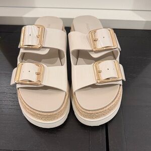 Madden Girl Cream Sandals with Gold Accents